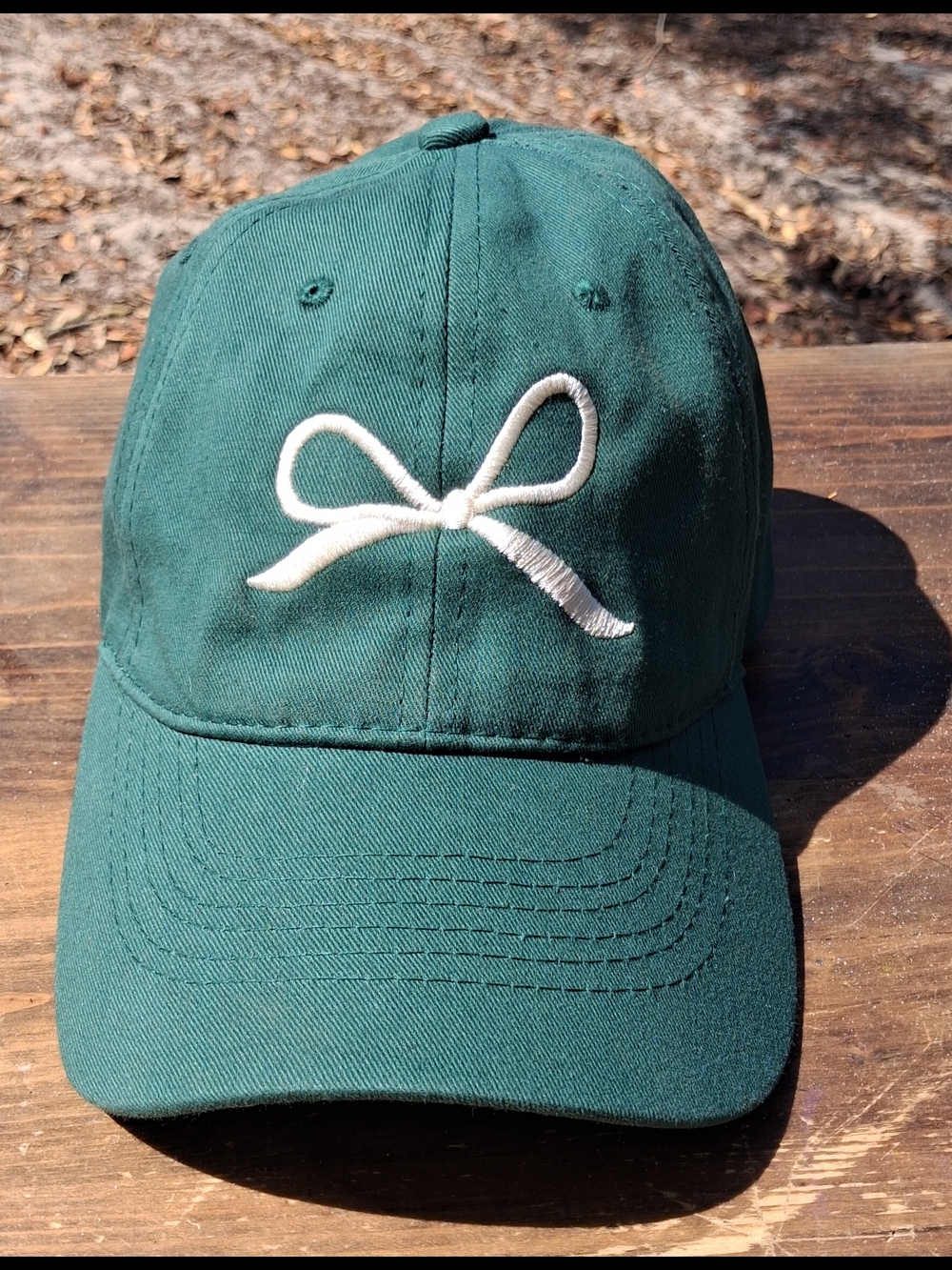 Forest Green Baseball Cap with White Embroidered Bow